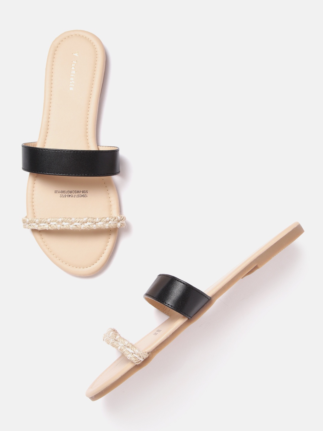 

Van Heusen Woman Black & Beige Woven Design Open Toe Flats