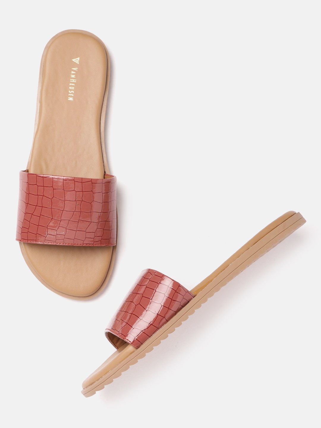

Van Heusen Woman Textured Open Toe Flats, Rust