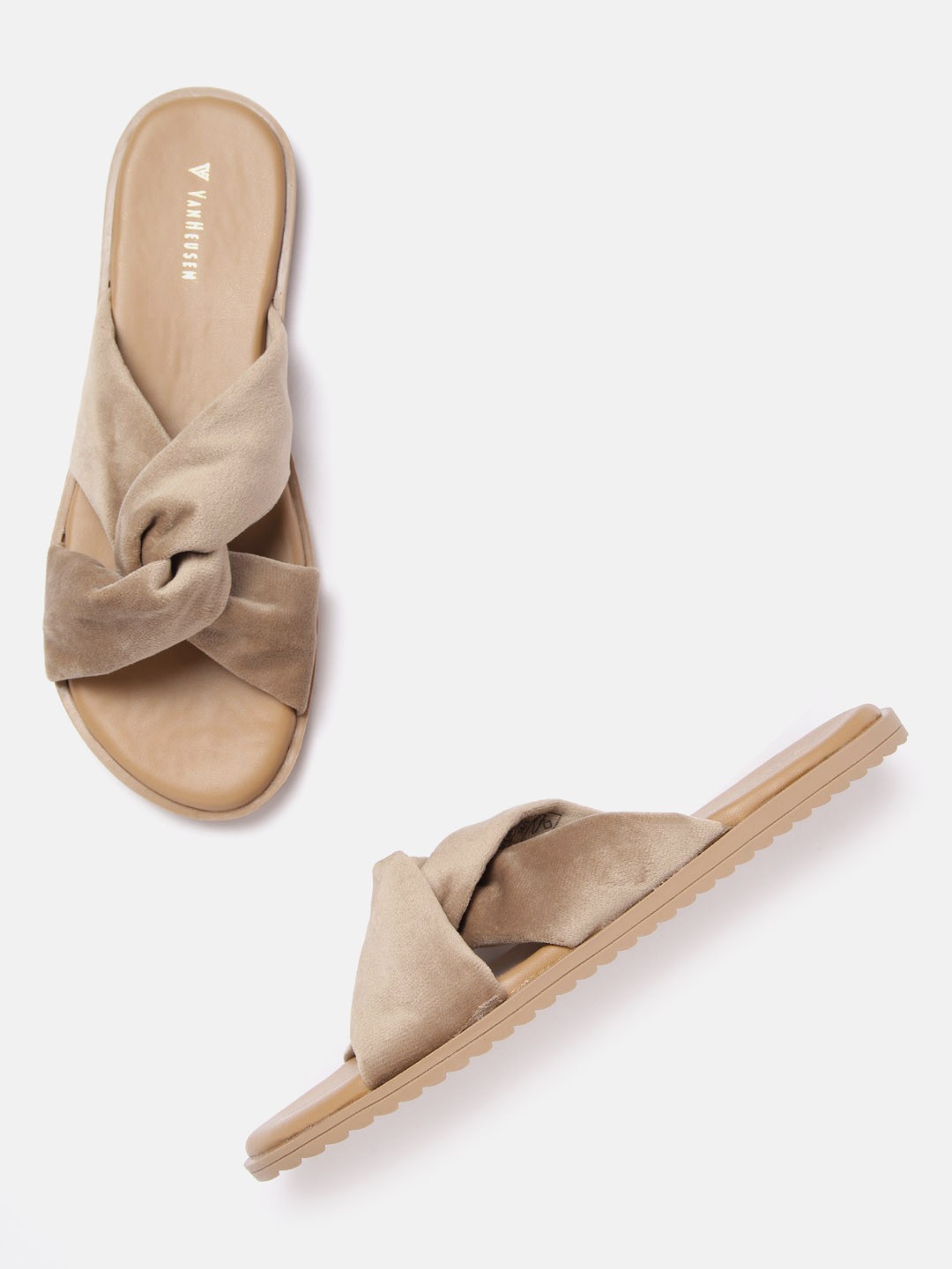 

Van Heusen Woman Beige Solid Open Toe Flats with Knot Detail
