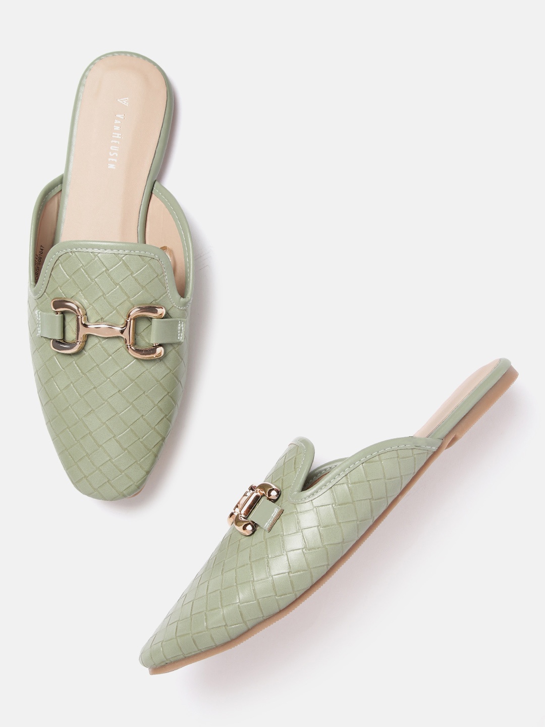 

Van Heusen Woman Mint Green Woven Design Mules With Horsebit Upper