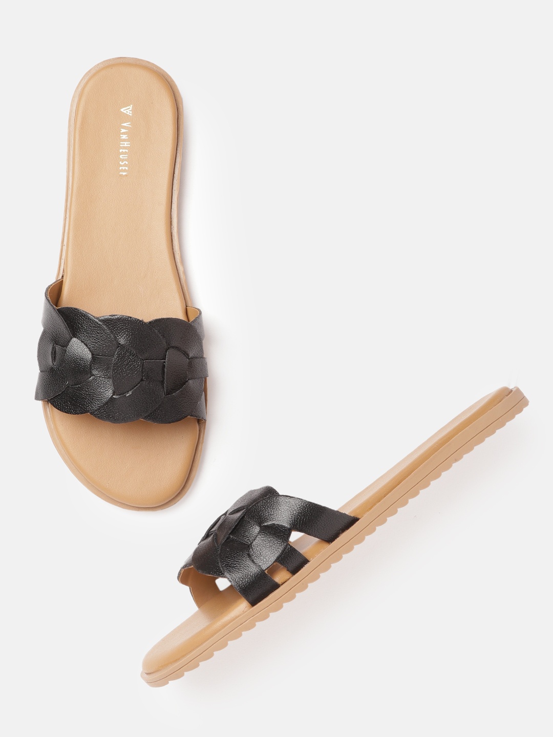 

Van Heusen Woman Woven Design Open Toe Flats, Black