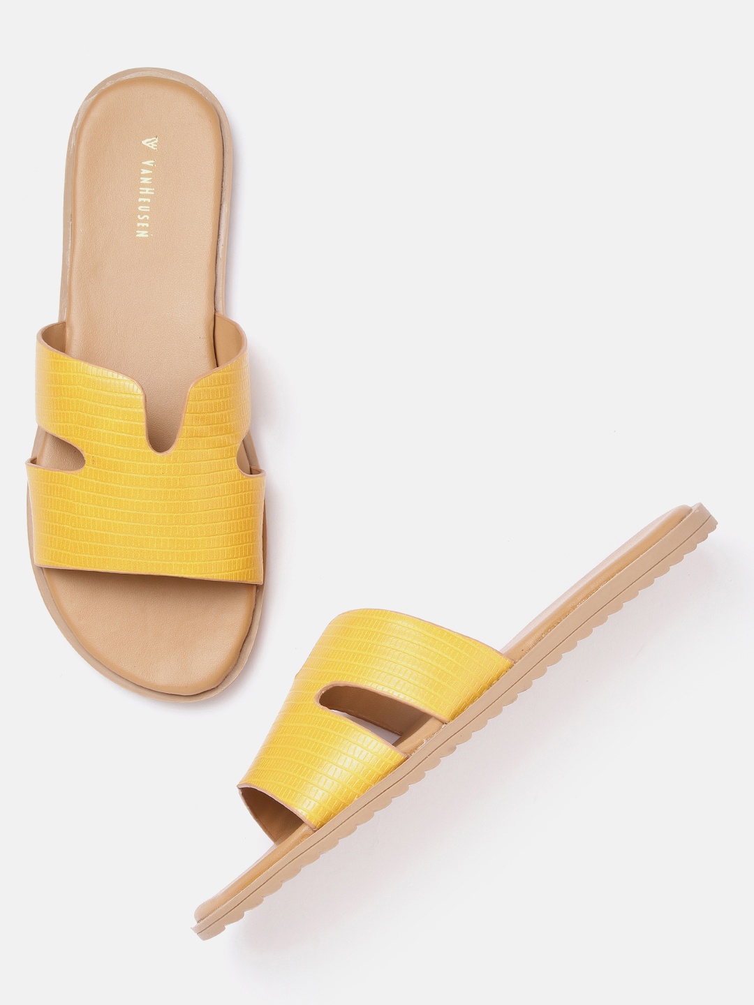 

Van Heusen Woman Reptile Textured Open Toe Flats, Mustard