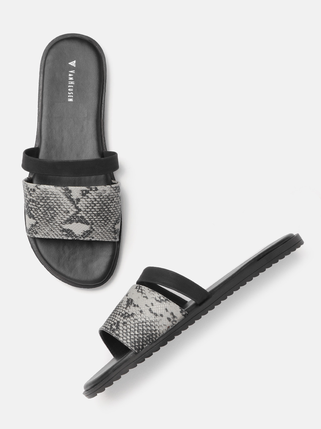 

Van Heusen Woman Snakeskin Print Open Toe Flats, Grey