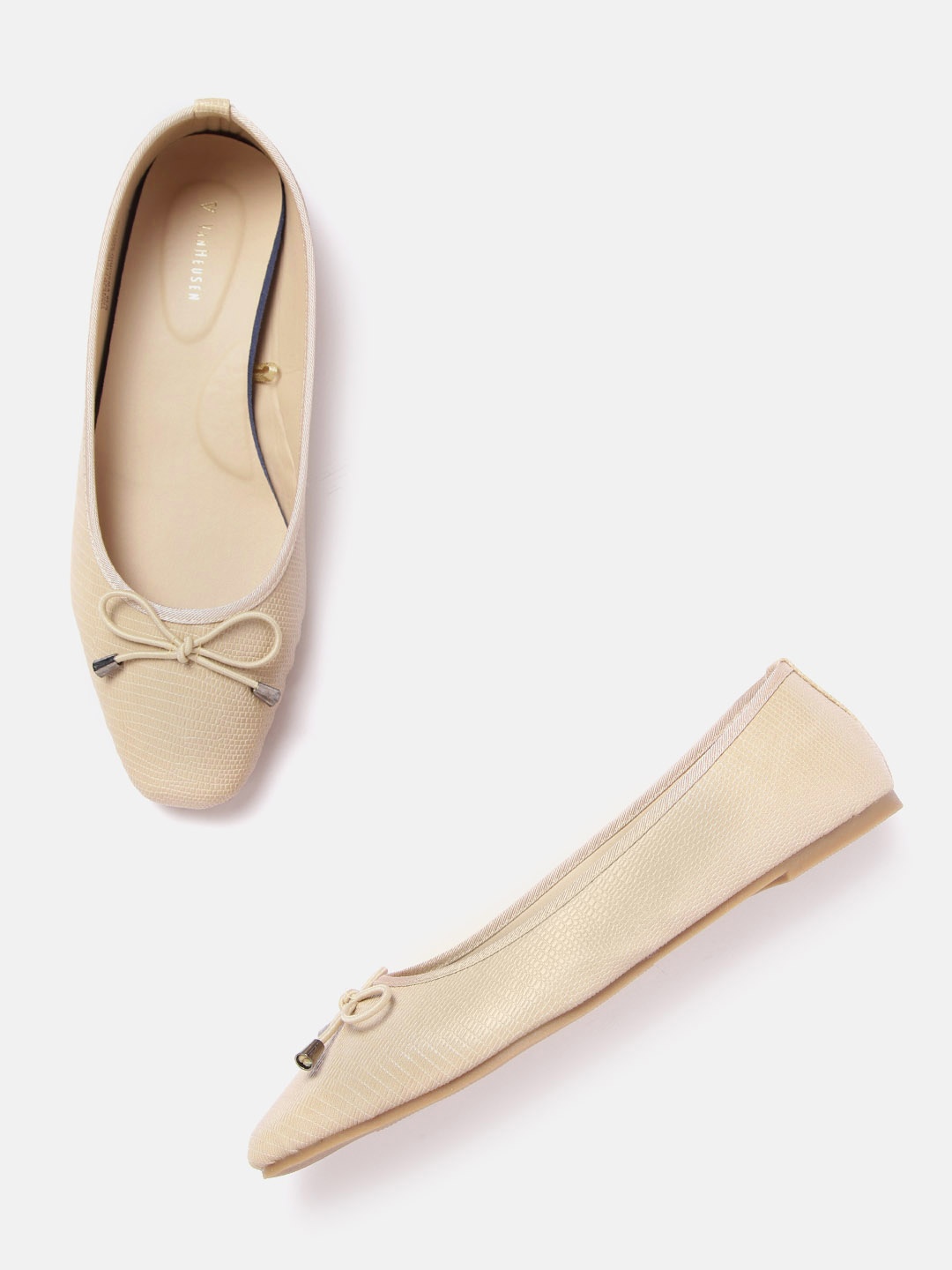 

Van Heusen Woman Beige Snake Skin Textured Ballerinas with Bows