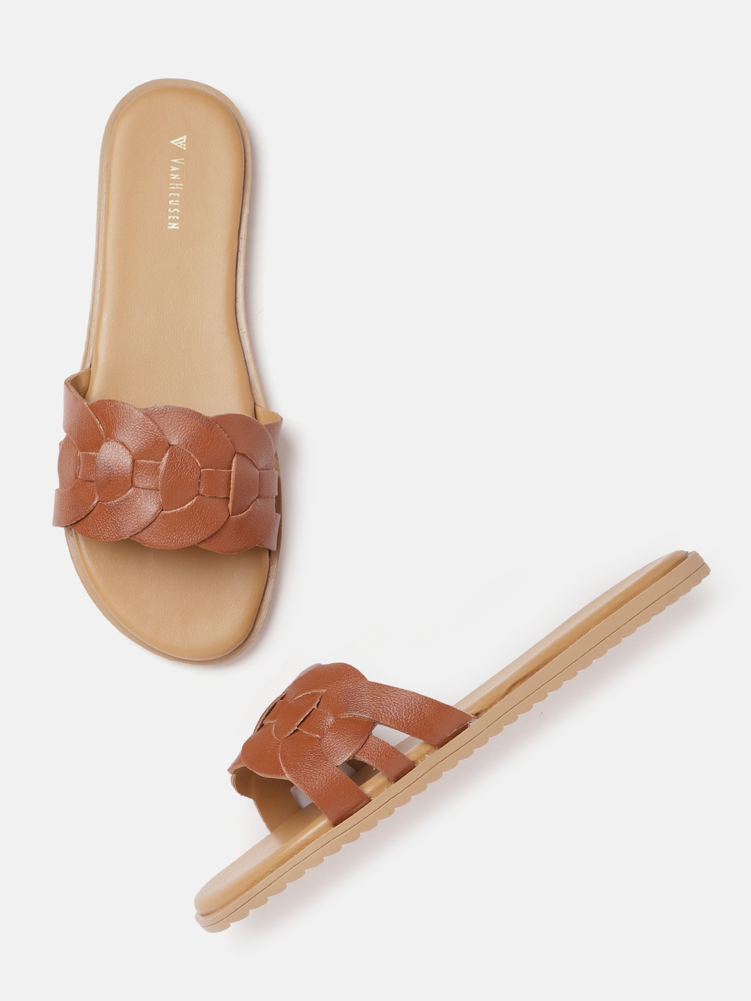 

Van Heusen Woman Woven Design Open Toe Flats, Brown