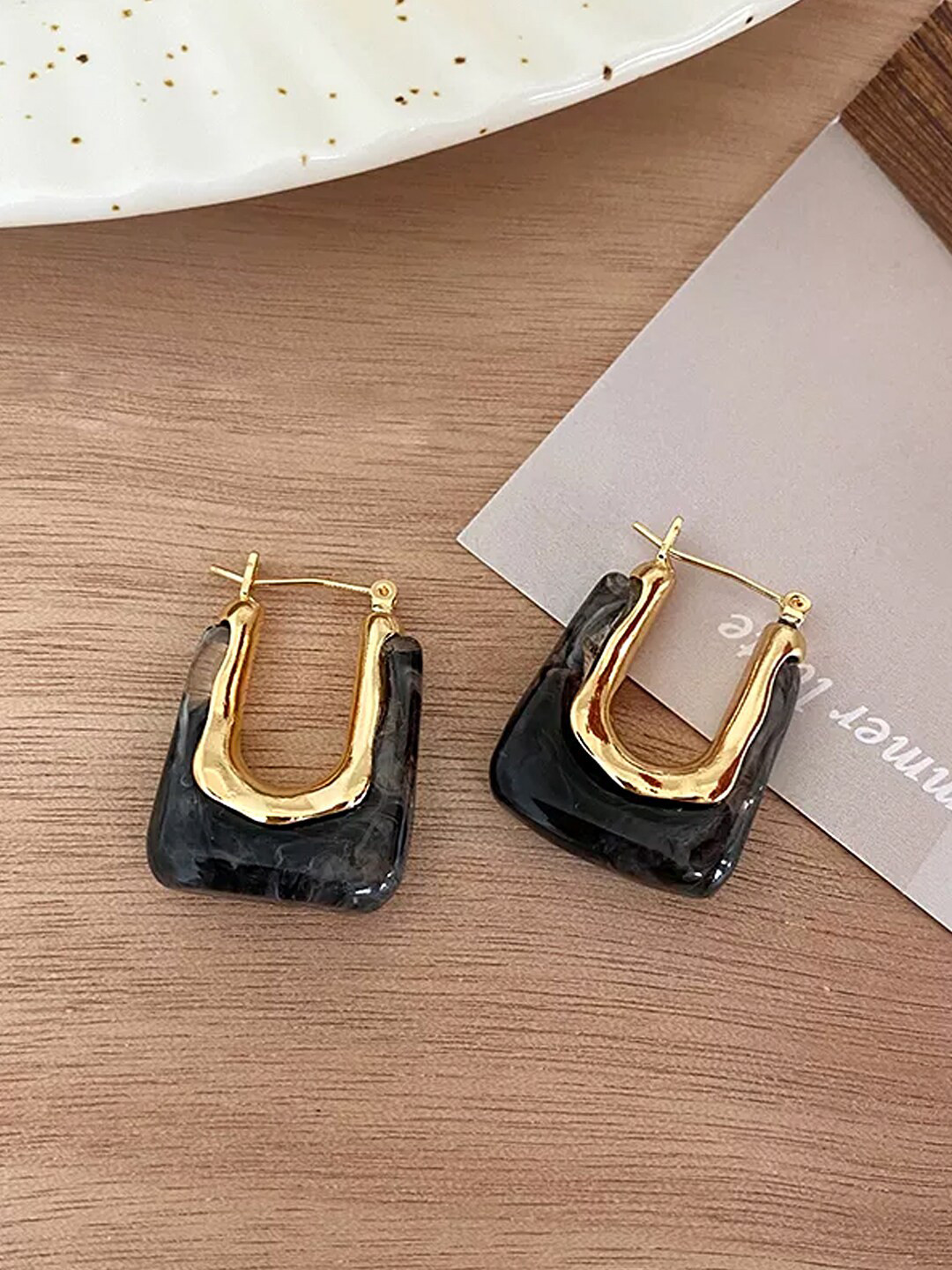 

Yellow Chimes Black Contemporary Hinged Tube Hoop Earrings