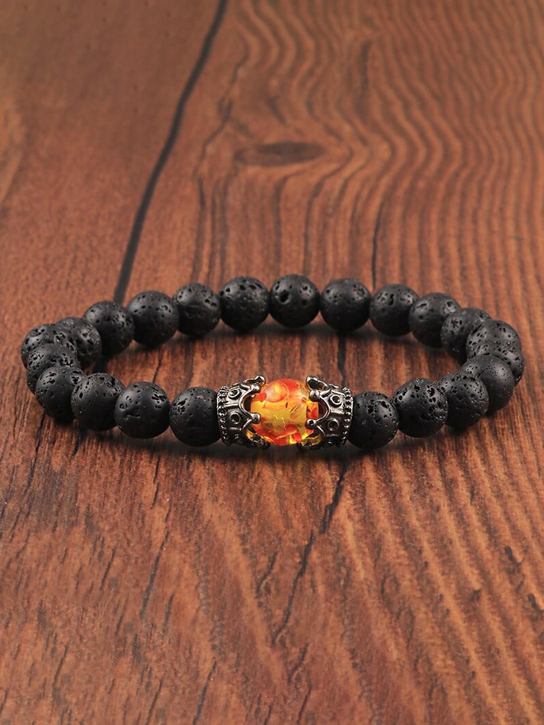 

Yellow Chimes Men Black Beaded Stretchable Bracelet