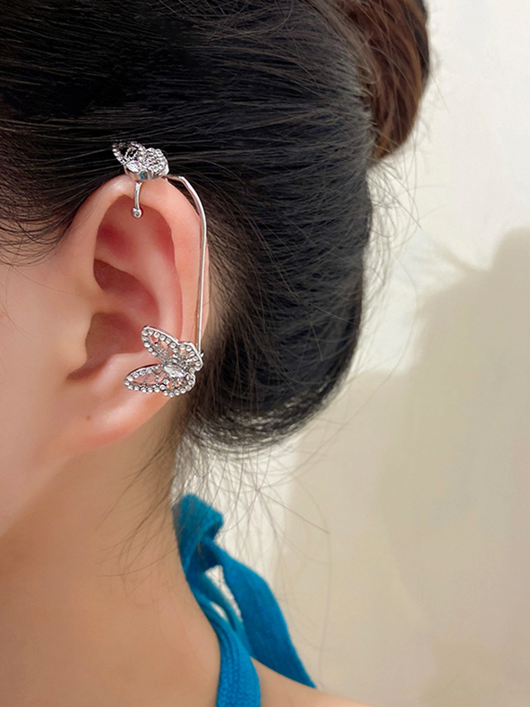 

Yellow Chimes Silver Butterfly Shape Ear Cuff Earrings