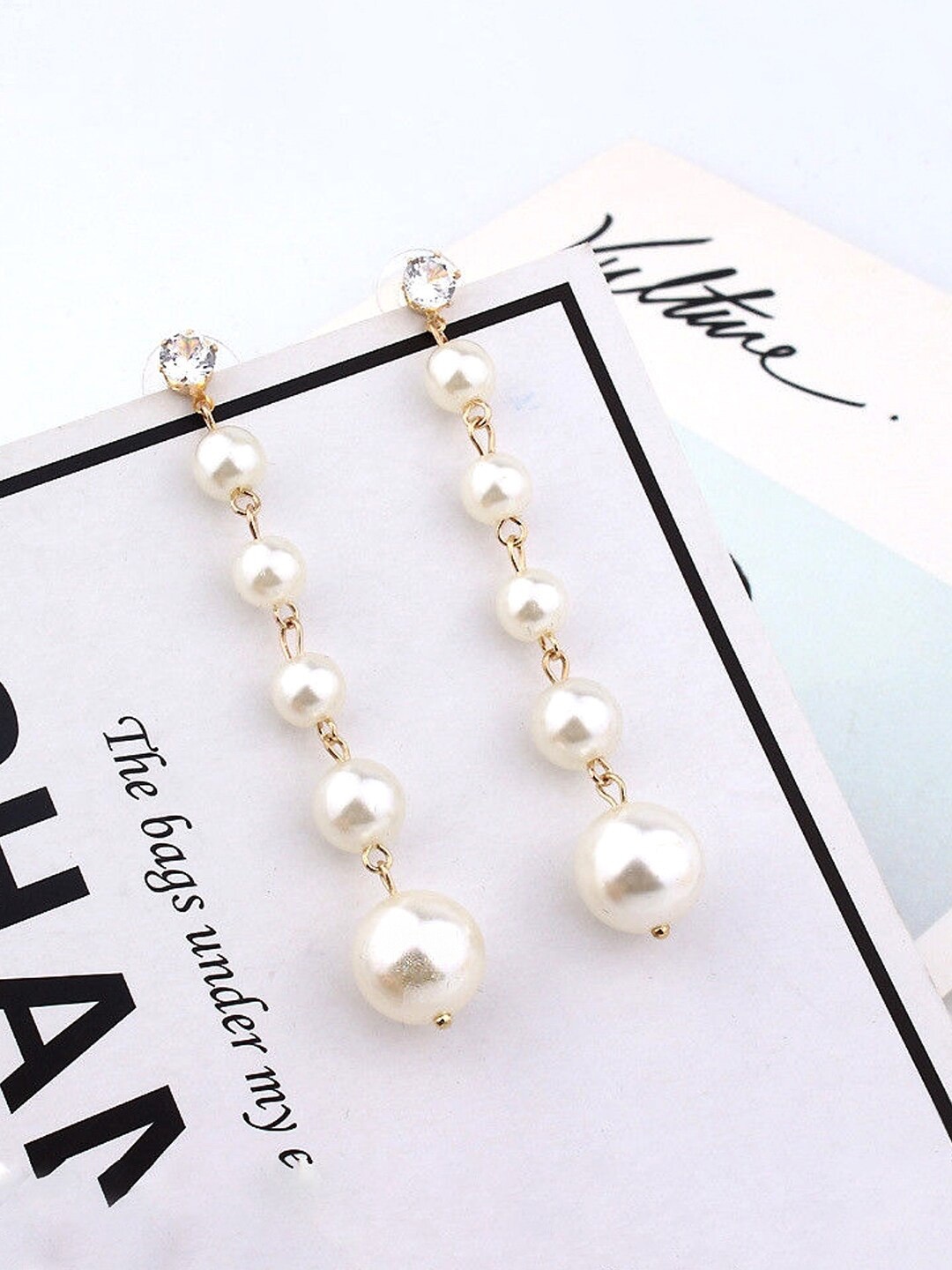 

Yellow Chimes Women White Pearl Drop Dangle Earrings