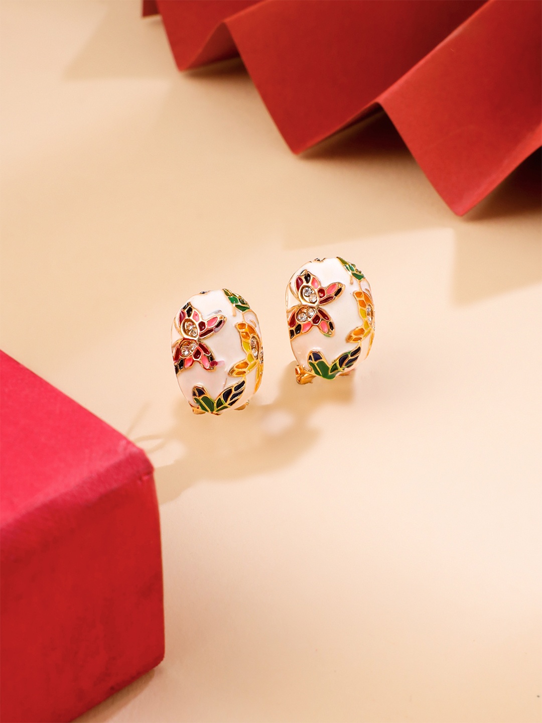 

Yellow Chimes White & Green Elegant Handcrafted Hinged Tube Hoop Earrings