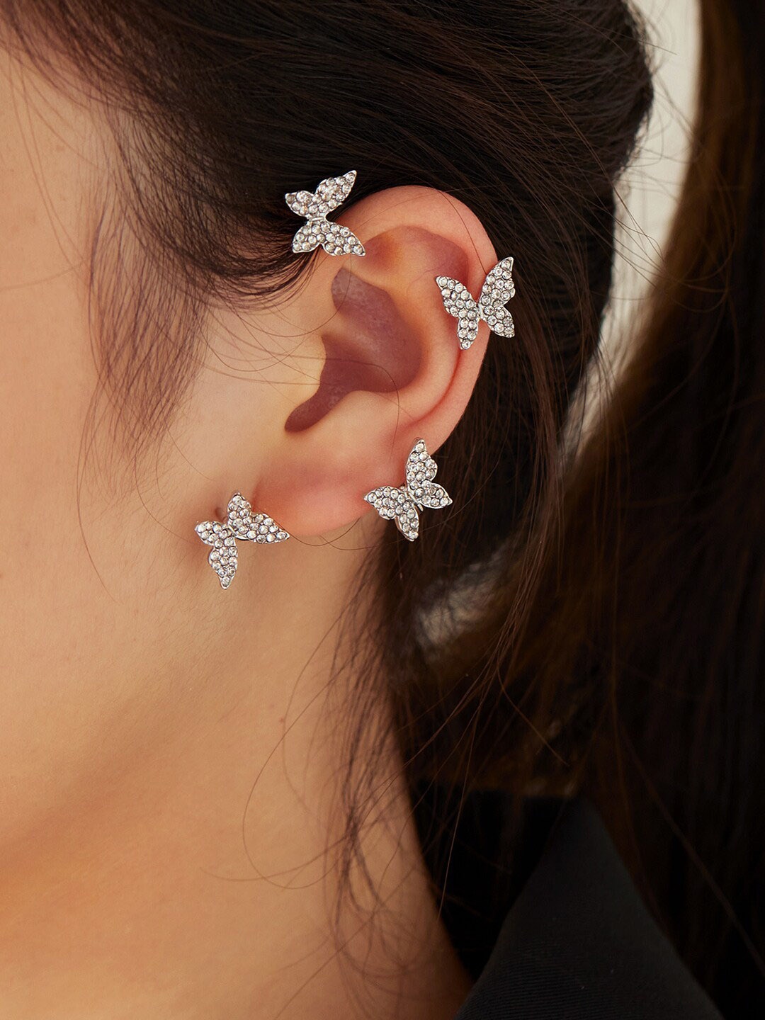 

Yellow Chimes Silver-Plated Butterfly Designed Ear Cuff