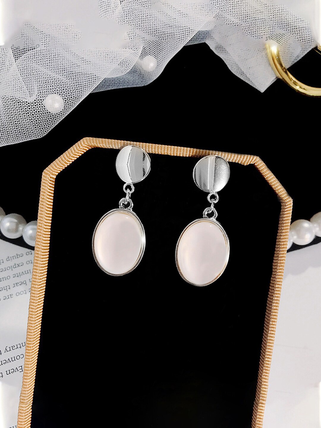 

Yellow Chimes Silver Tone White Stone Round Drop Earrings