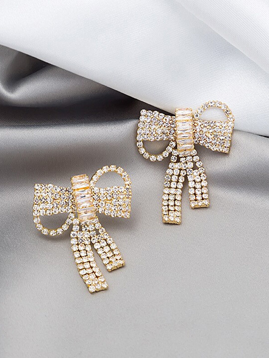 

Yellow Chimes Gold Tone Crystal Bow Knot Shape Drop Earrings