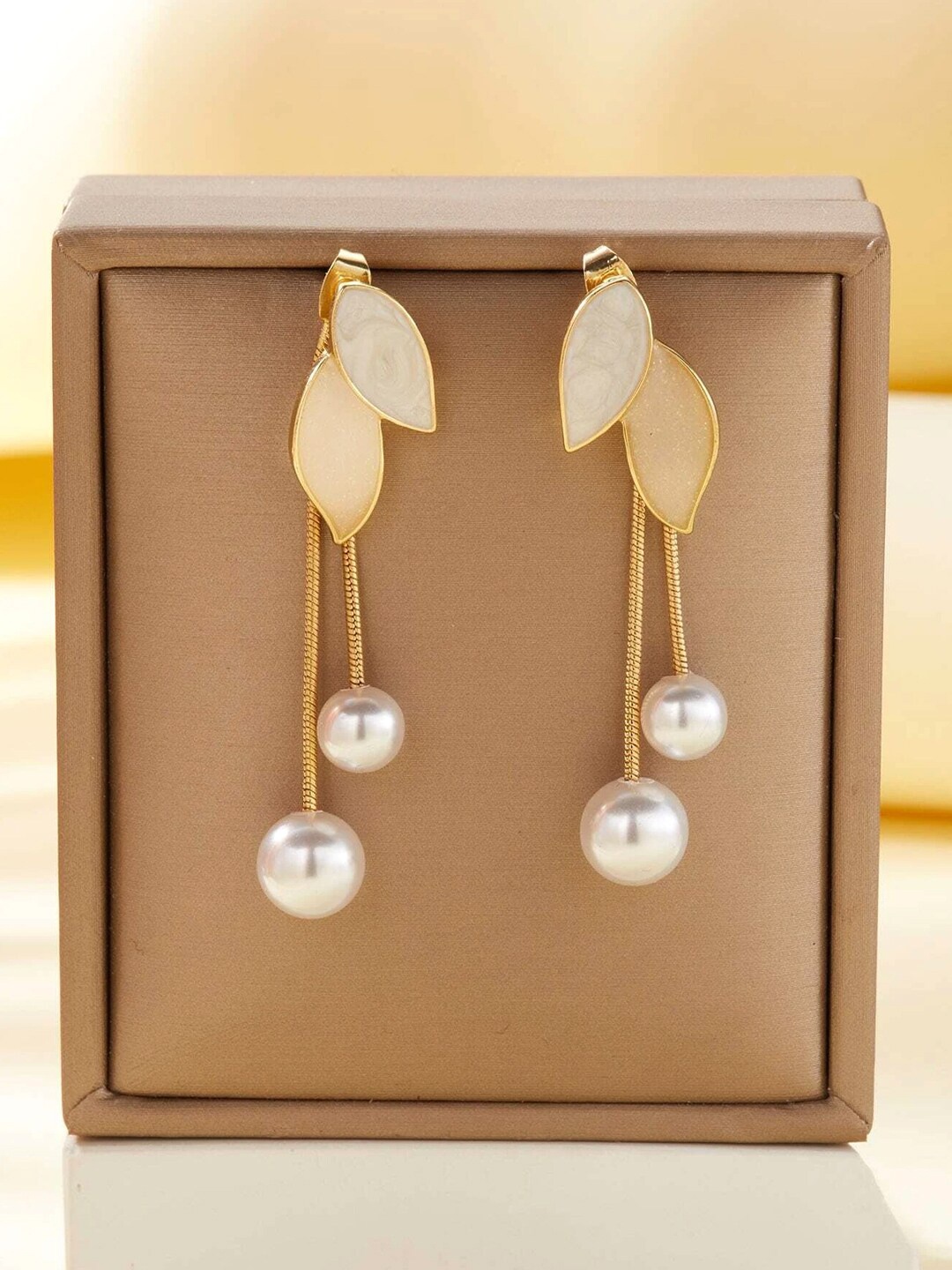 

Yellow Chimes Gold Tone Stone Pearl Dangle Earrings