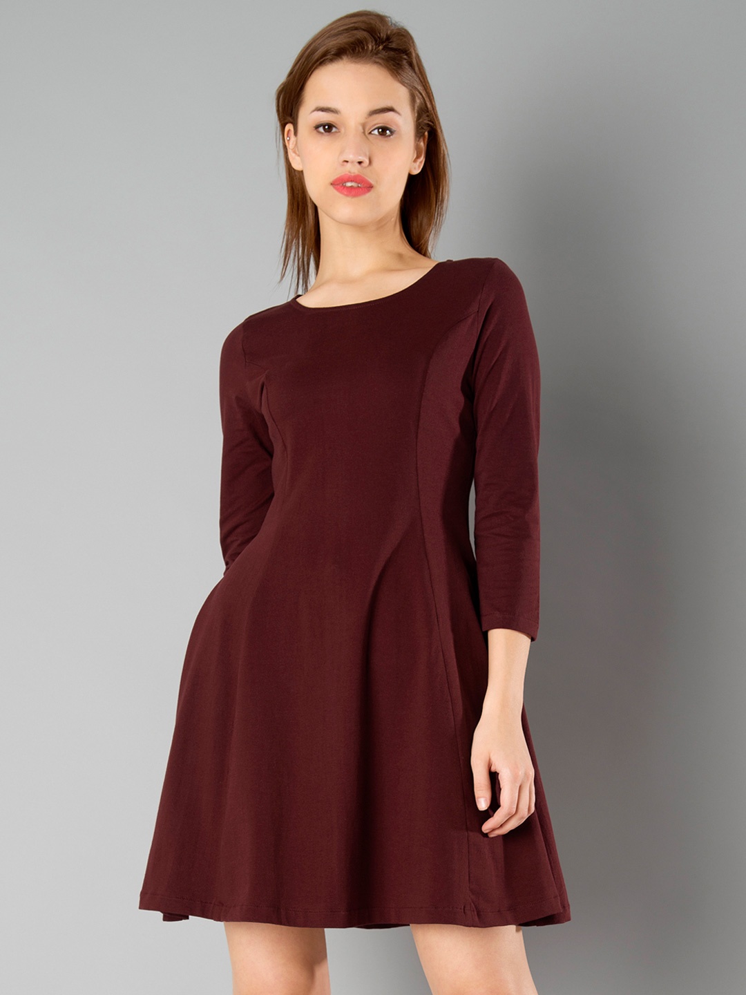 

FabAlley Women Maroon Solid Fit and Flare Dress