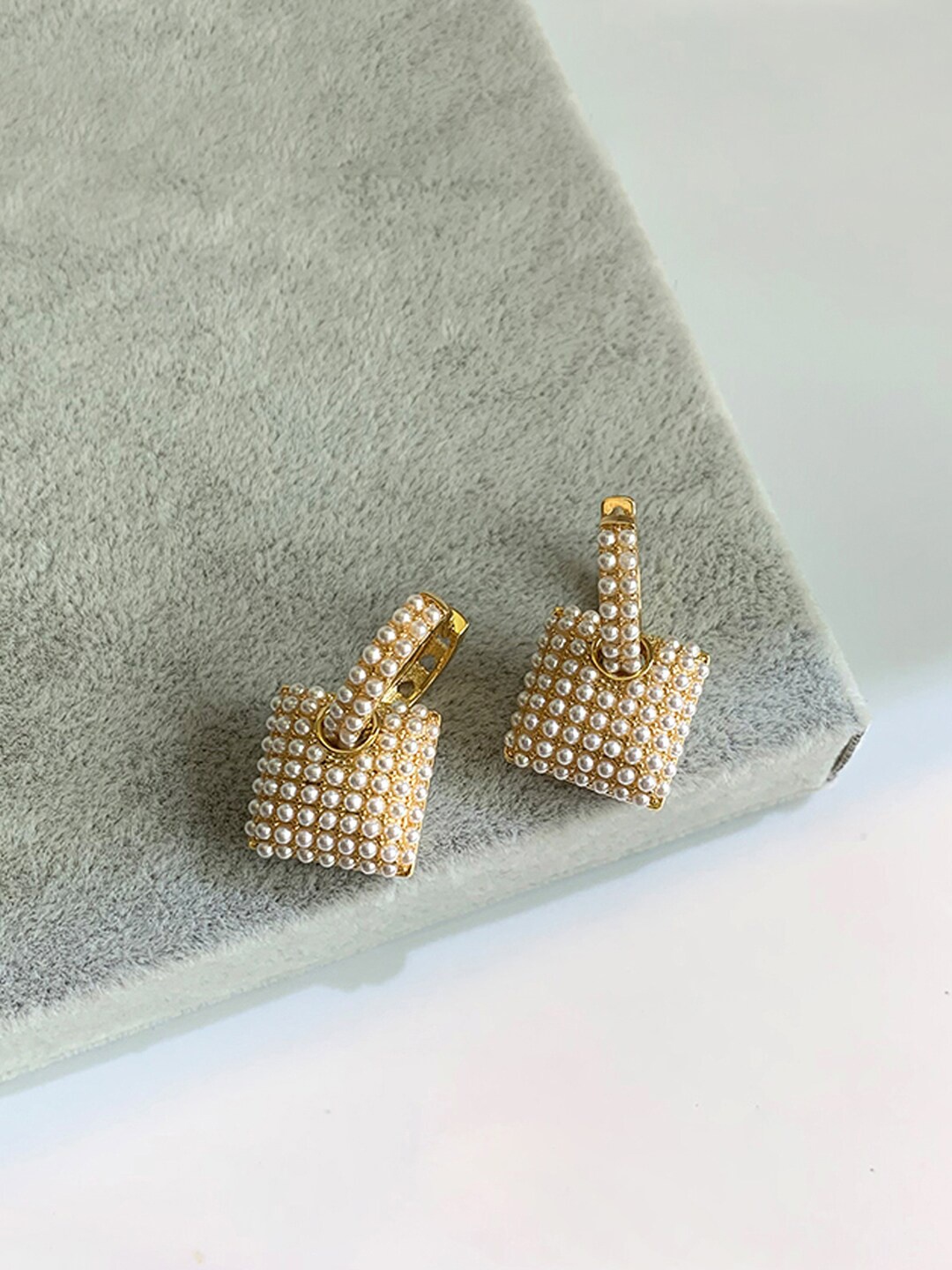 

Yellow Chimes Gold Tone Rectangular Pearl Beaded Stud Earrings, White