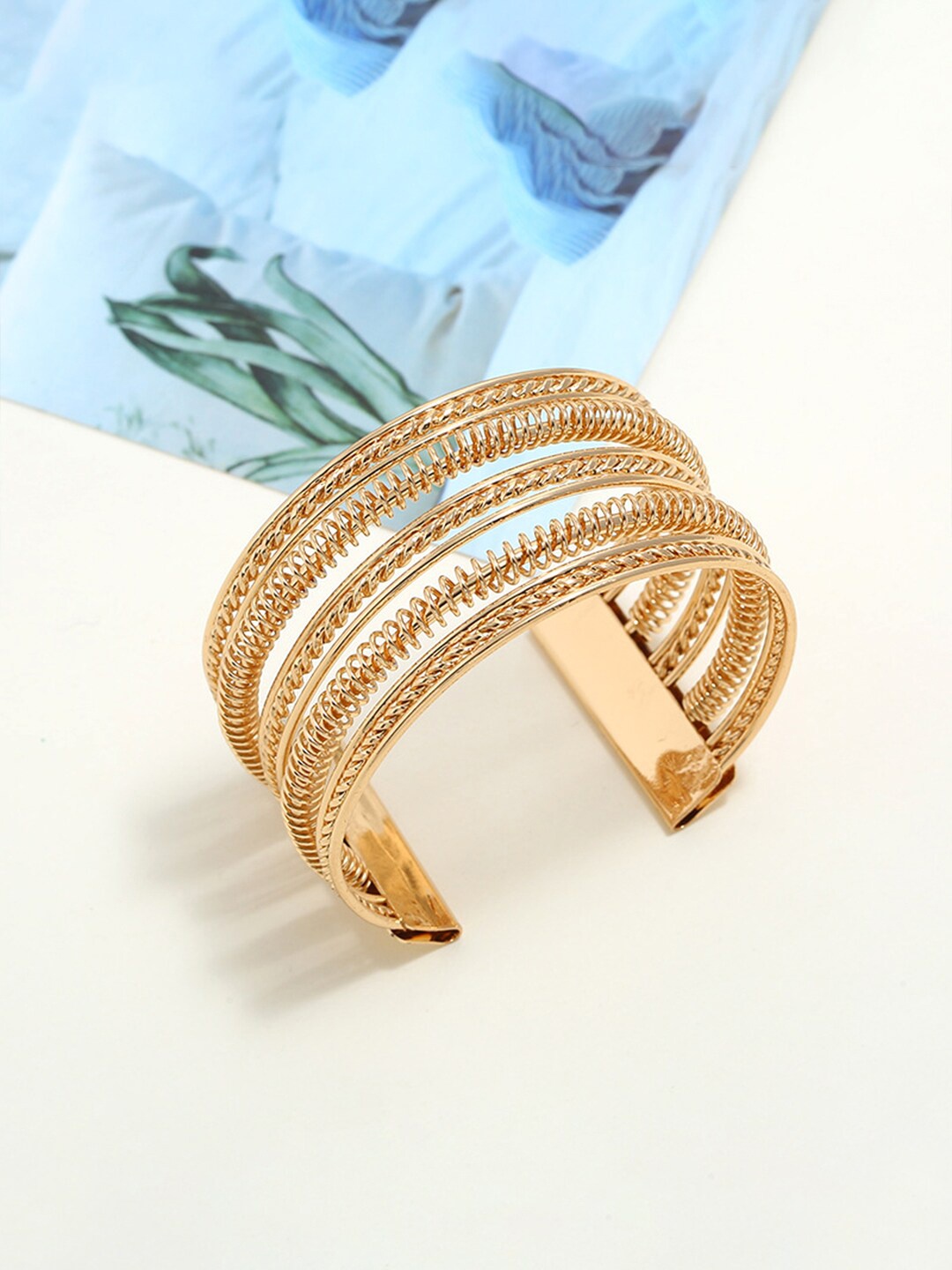 

Yellow Chimes Women Gold Toned Multilayer Adjustable Crystal Bangle Bracelet