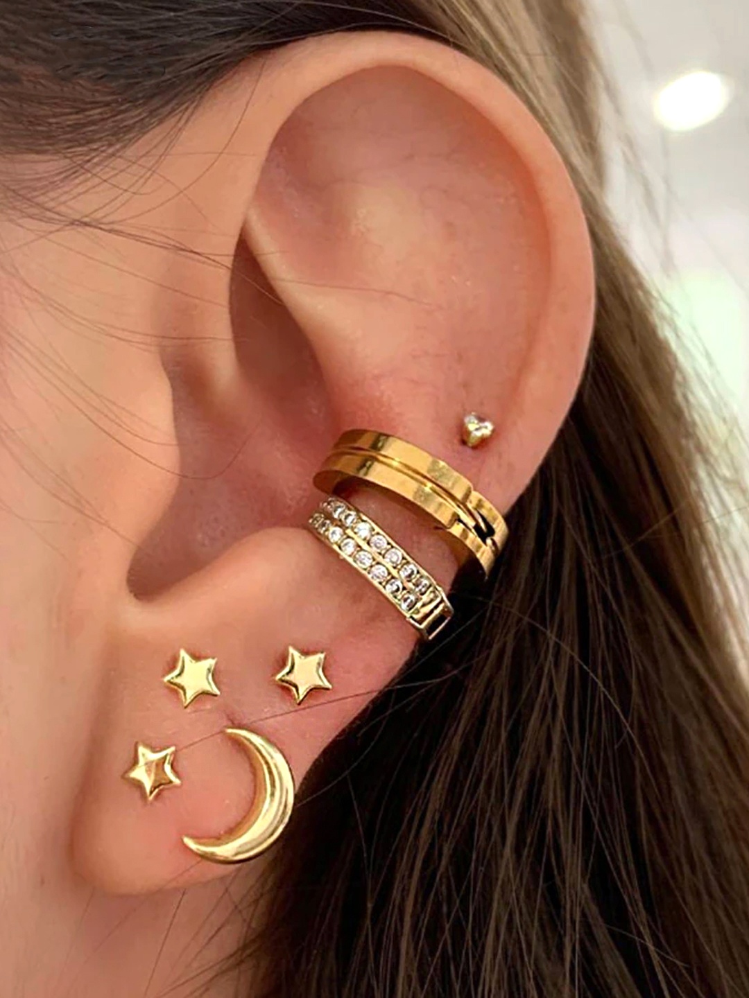 

Yellow Chimes Gold Tone Set Of 7 Different Designed Stud Earrings