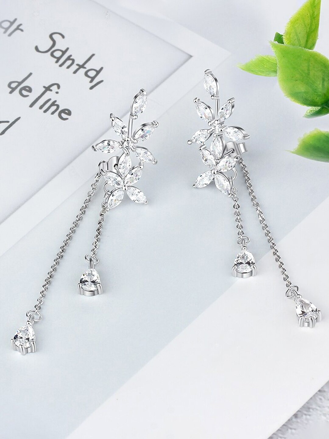 

Yellow Chimes Sparkling Silver Toned Drop Dangle Earrings