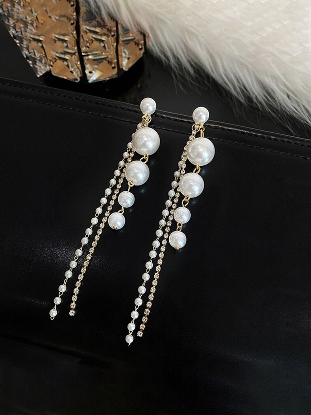 

Yellow Chimes Gold-Plated Pearl & Crystal Beaded Dangler Earrings