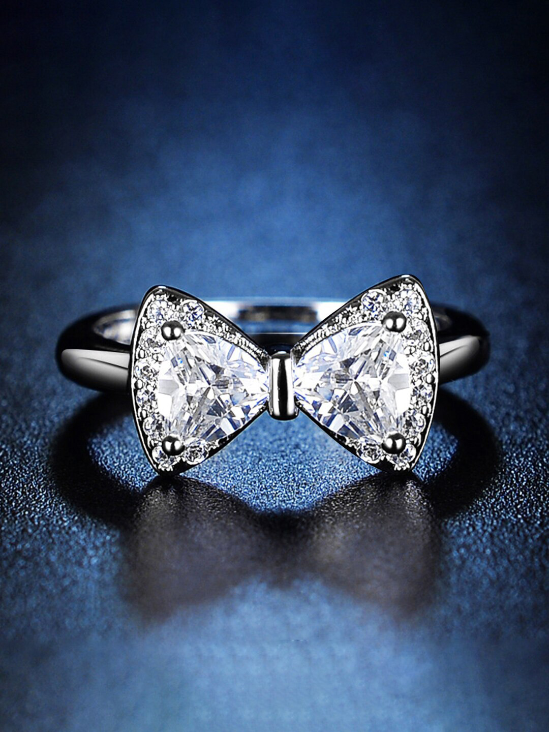 

Yellow Chimes Women Silver-Toned Crystal Studded Bow Shaped Ring