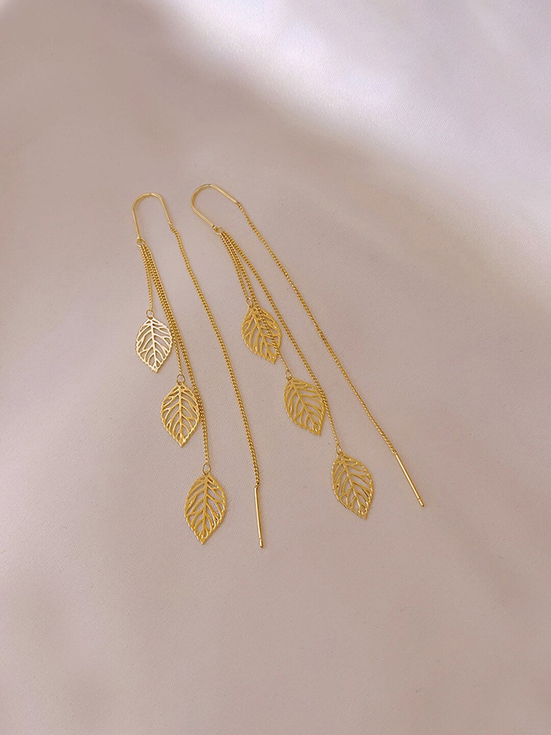 

Yellow Chimes Gold Tone Chain With Leaf Hanging Dangle Earrings