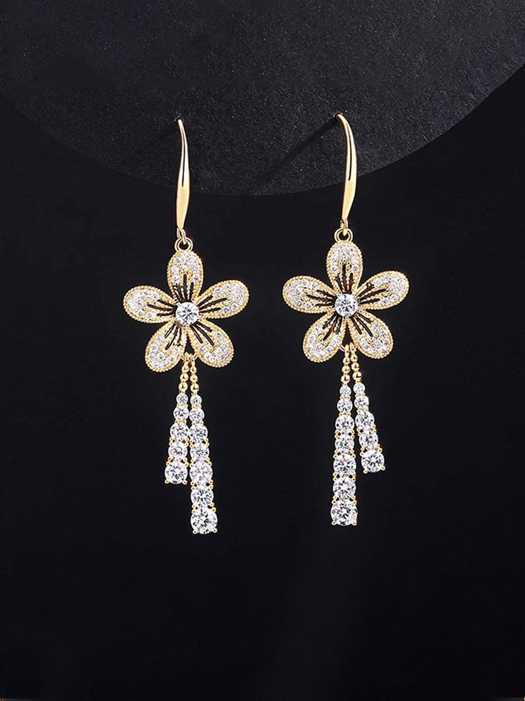 

Yellow Chimes Gold-Plated Crystal Studded Floral Dangler Earrings