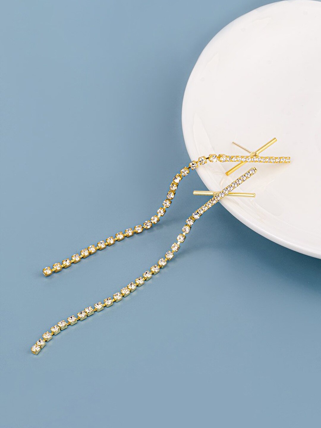 

Yellow Chimes Gold-Plated Linear X Deisgned Dangle Drop Earrings