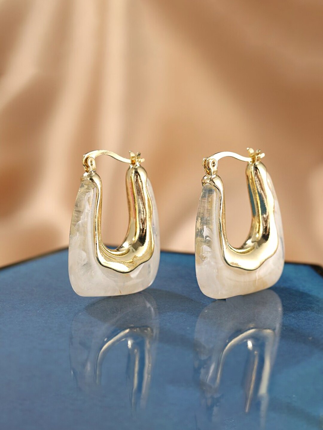 

Yellow Chimes White Color Stone Geometric Hinged Tube Hoop Earrings