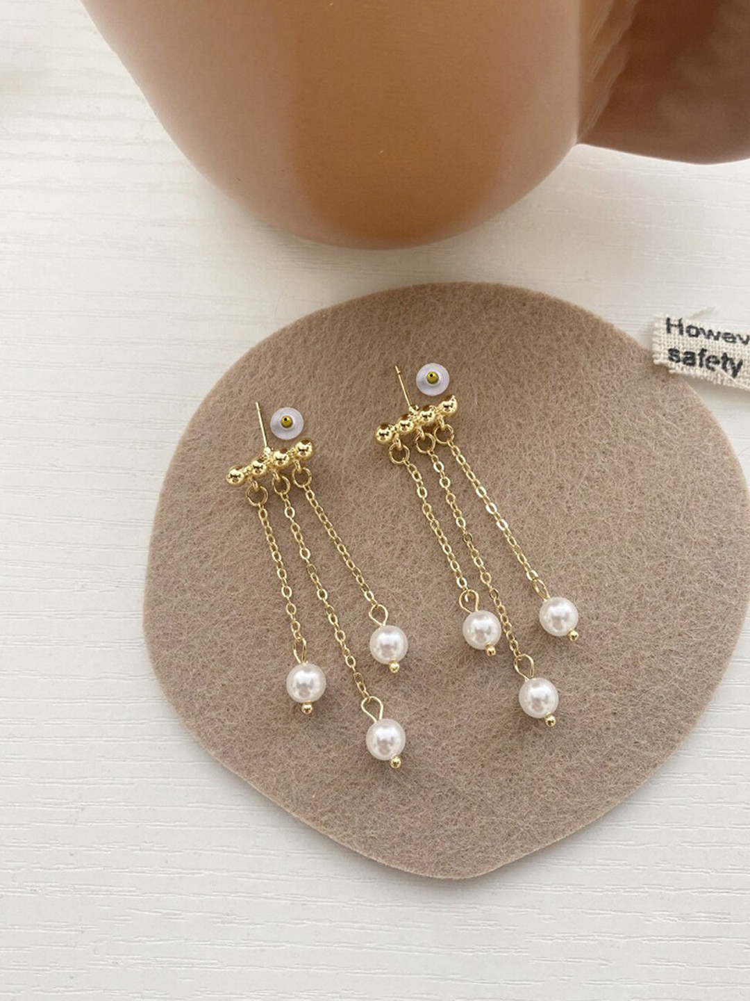 

Yellow Chimes Gold Tone Stud Pearl Hanging Chain Drop Earrings