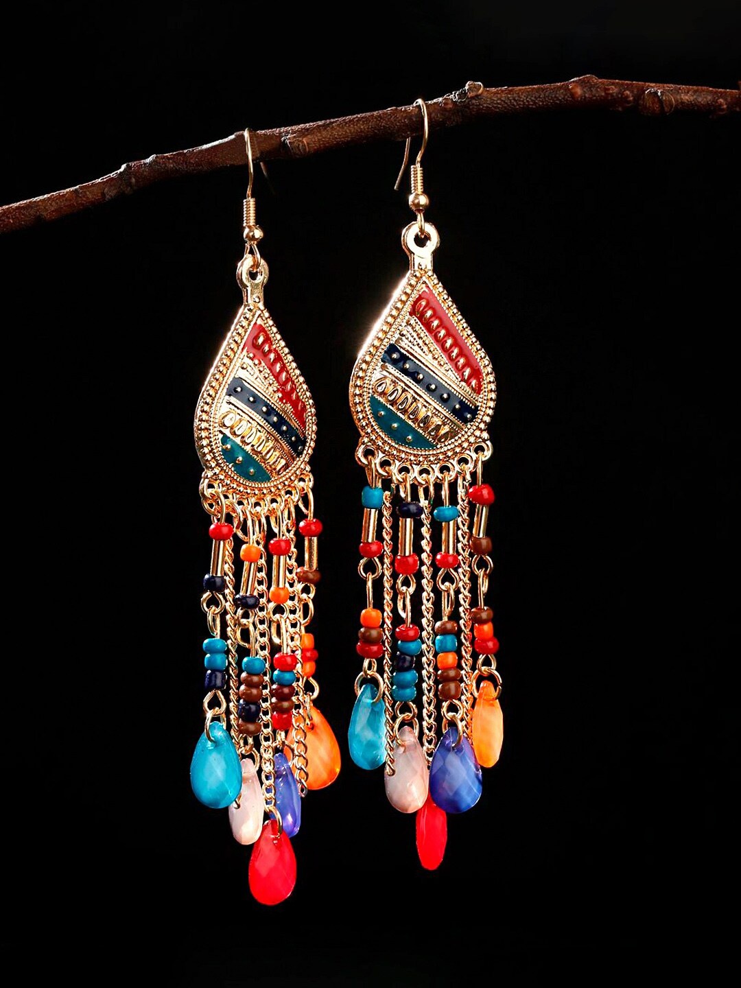 

Yellow Women Chimes Gold-Toned Boho Beaded Drop Dangler Earring