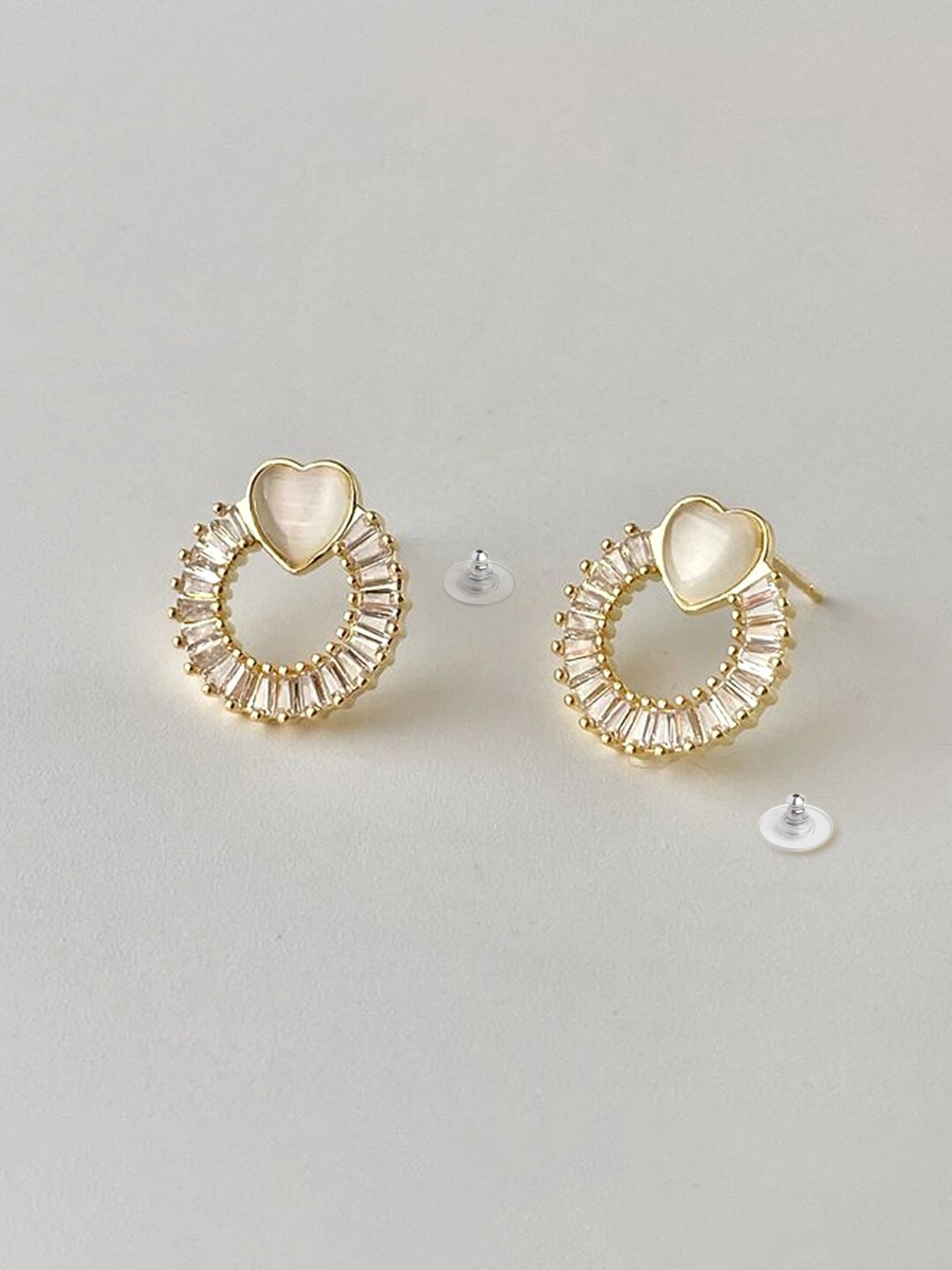 

Yellow Chimes Gold Toned Crystal Studded Heart Shape stud Circle Drop Earrings