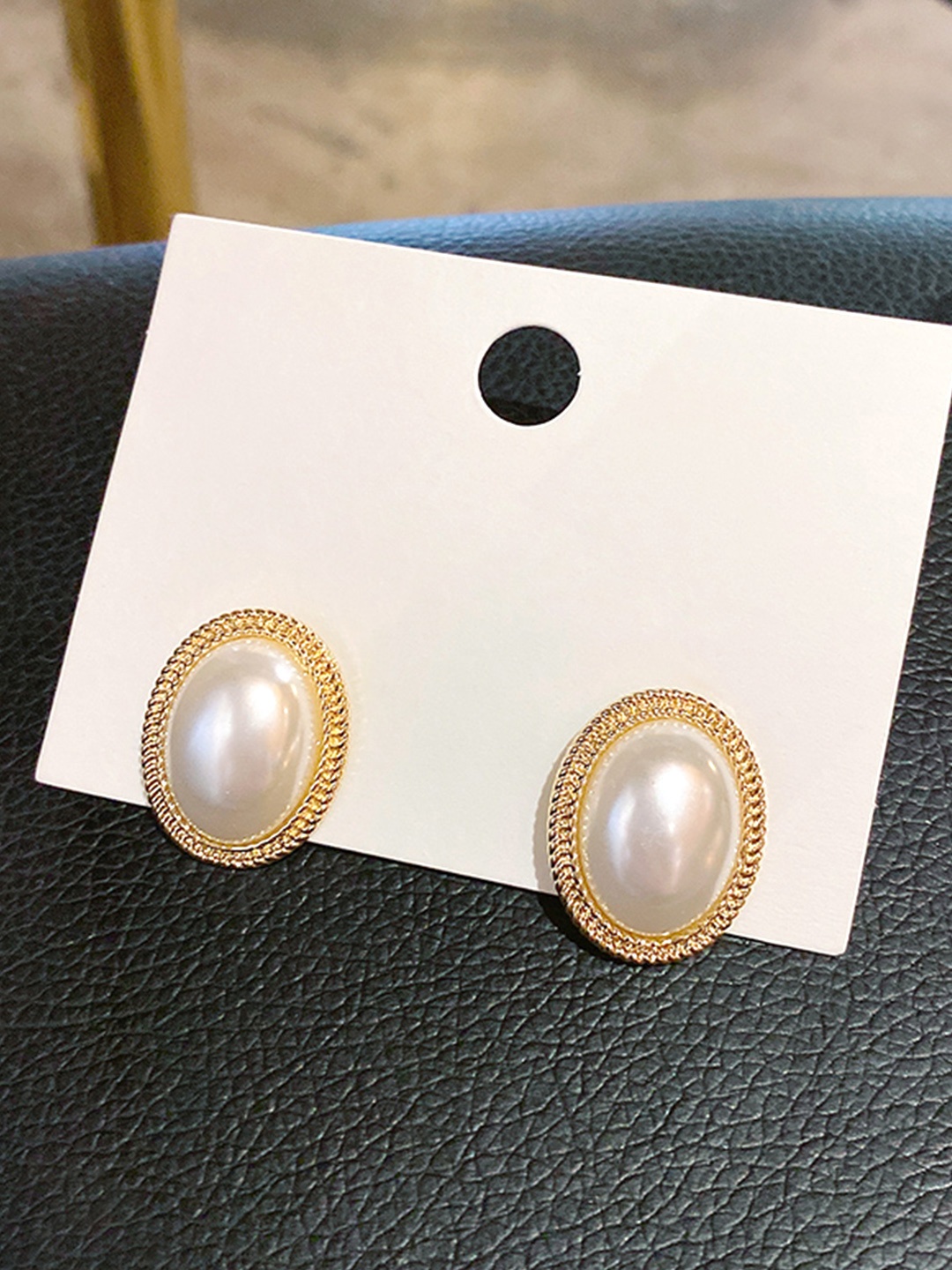 

Yellow Women Chimes Gold Plated Oval Shaped Pearl Stud Earrings