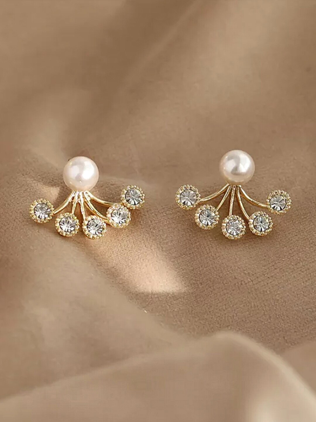 

Unwind by Yellow Chimes Gold-Plated Pearl and Crystal Studded Stud Earrings