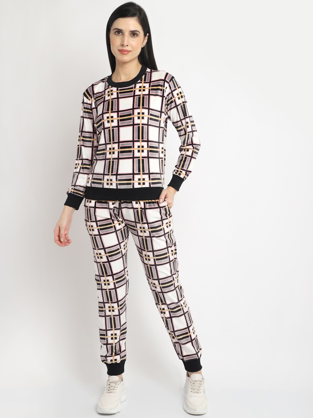 

ANTI CULTURE Women White & Black Geometric Printed Cotton Tracksuits