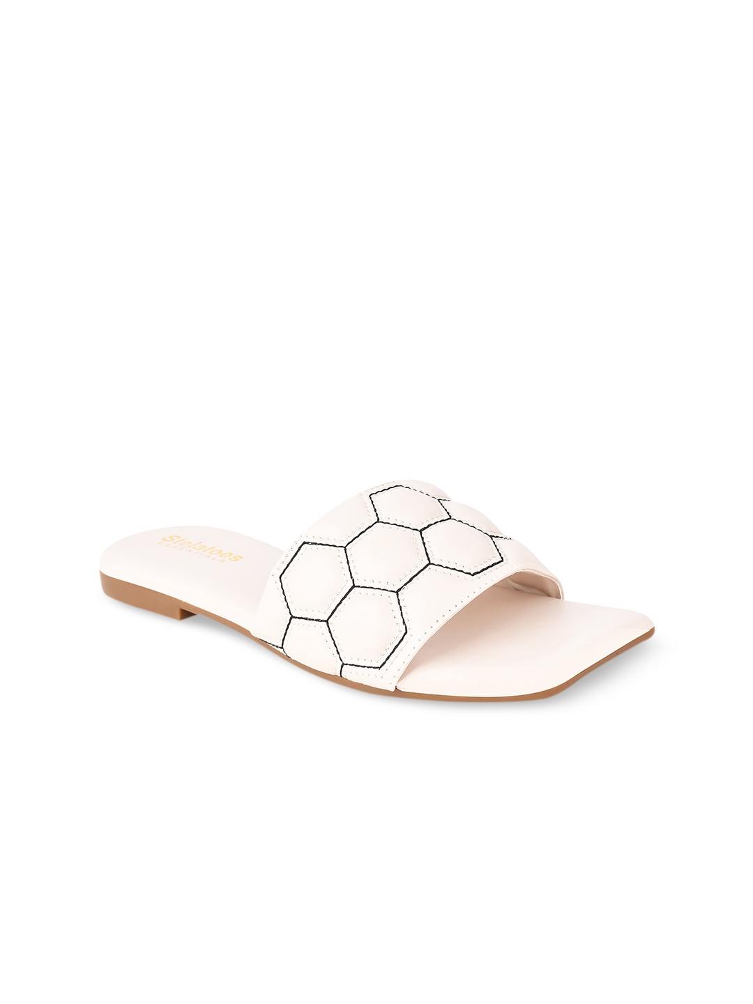 

Stelatoes Women Cream-Coloured Square Toe Flip Flop Flats