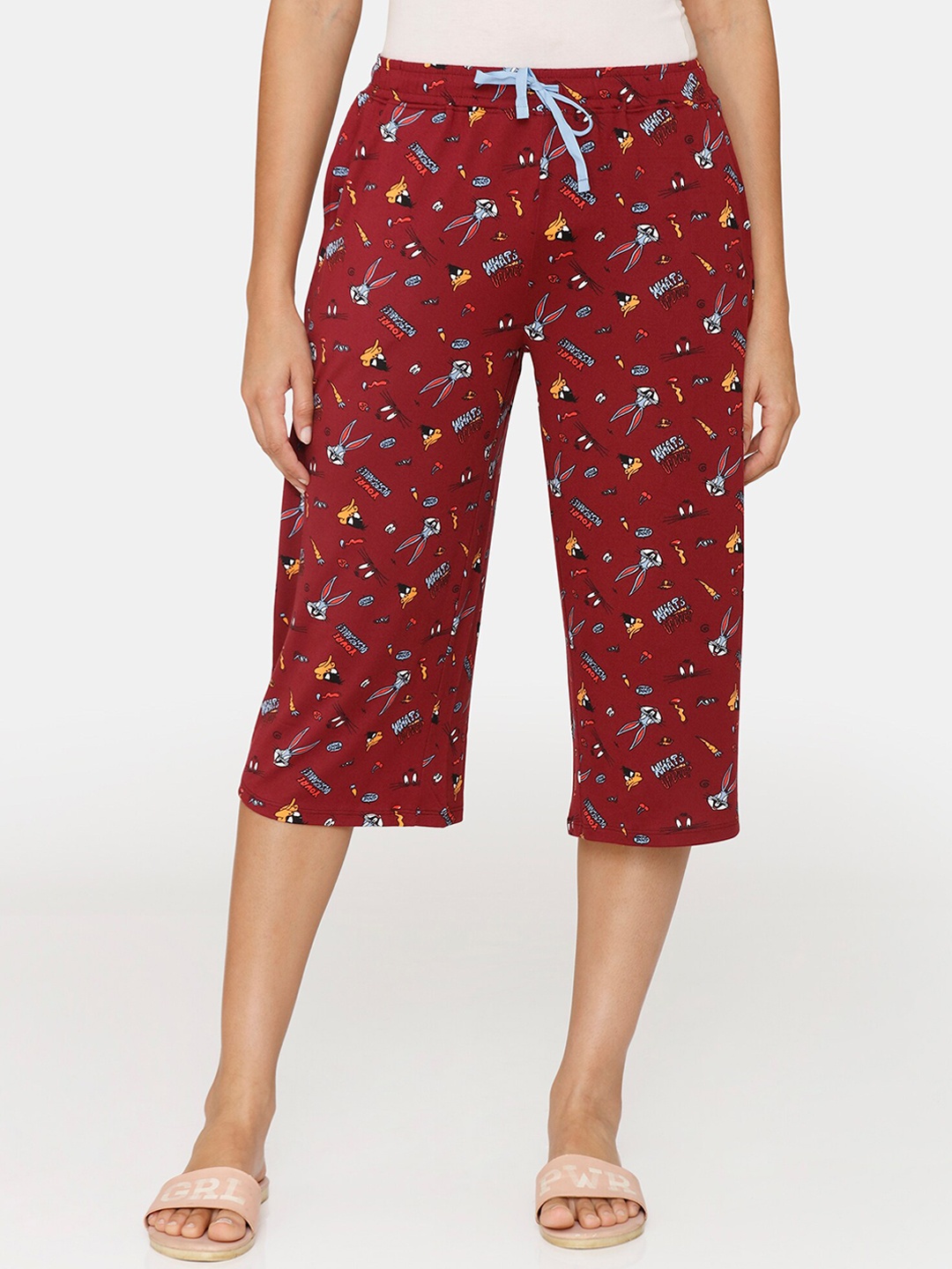 

Zivame Women Maroon Printed Lounge Capris