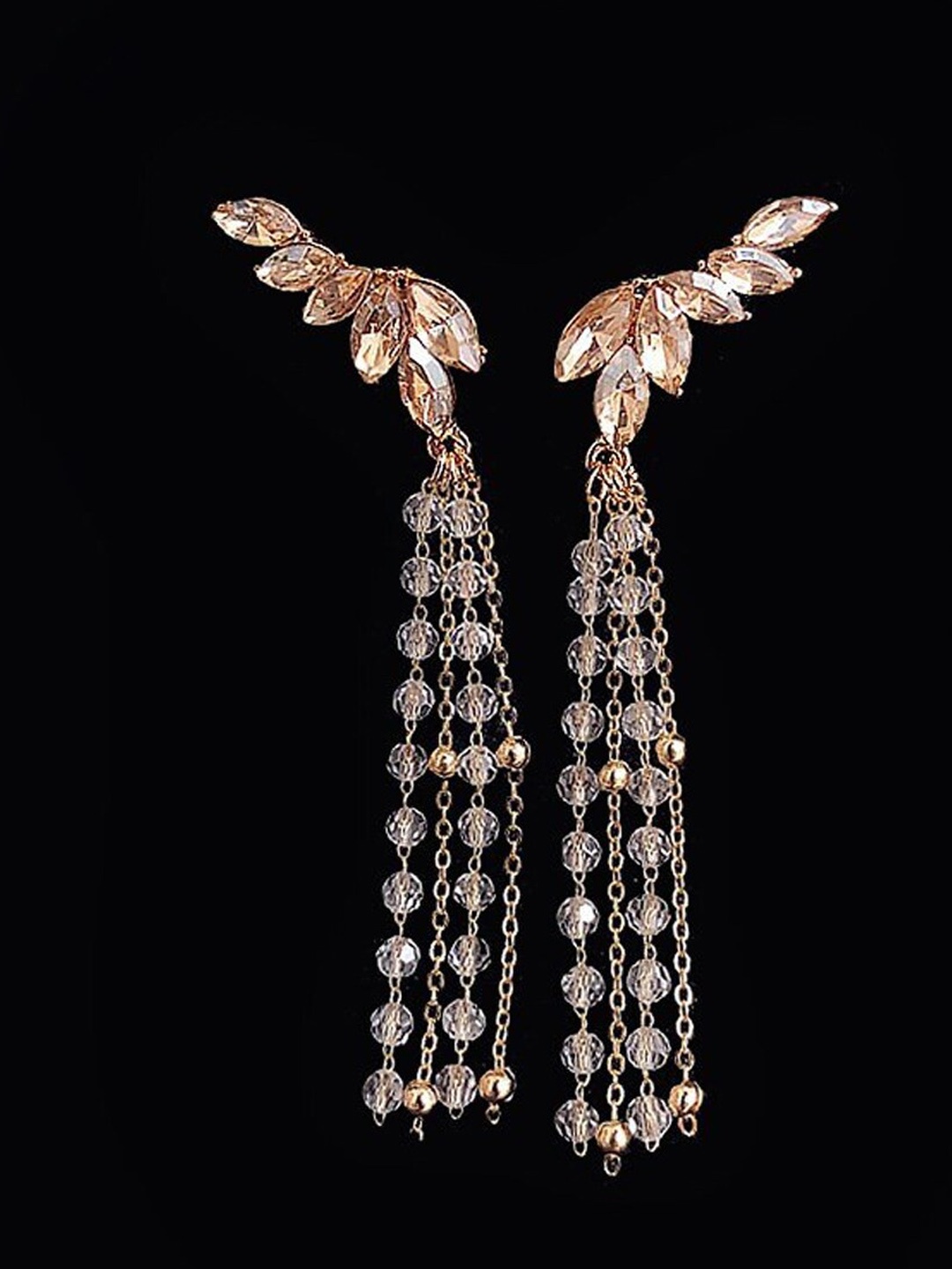 

Yellow Chimes Gold-Plated Crystal Long Dangler Earrings