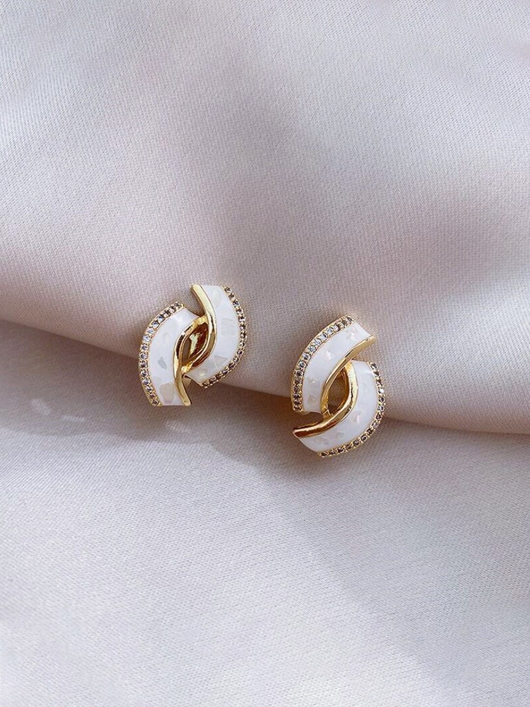 

Yellow Chimes Gold-Toned White Double C Shaped Loop Crystal Stud Earrings