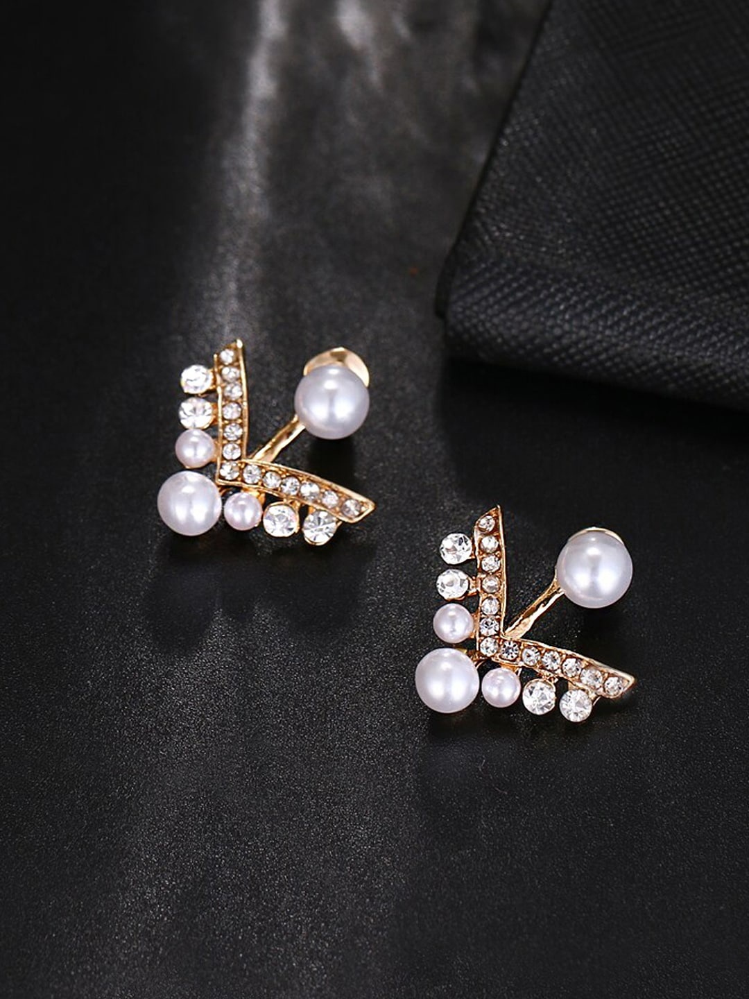 

Yellow Chimes Gold-Plated Geometrical Shape Pearl Studded Drop Earrings