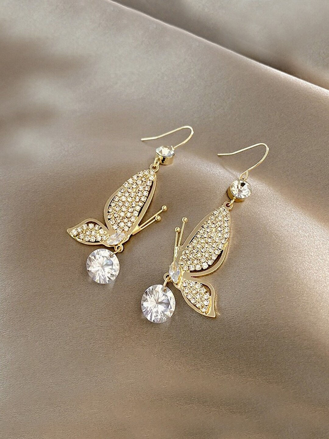 

Yellow Chimes Gold-Plated Crystal Fly Shape Drop Earrings