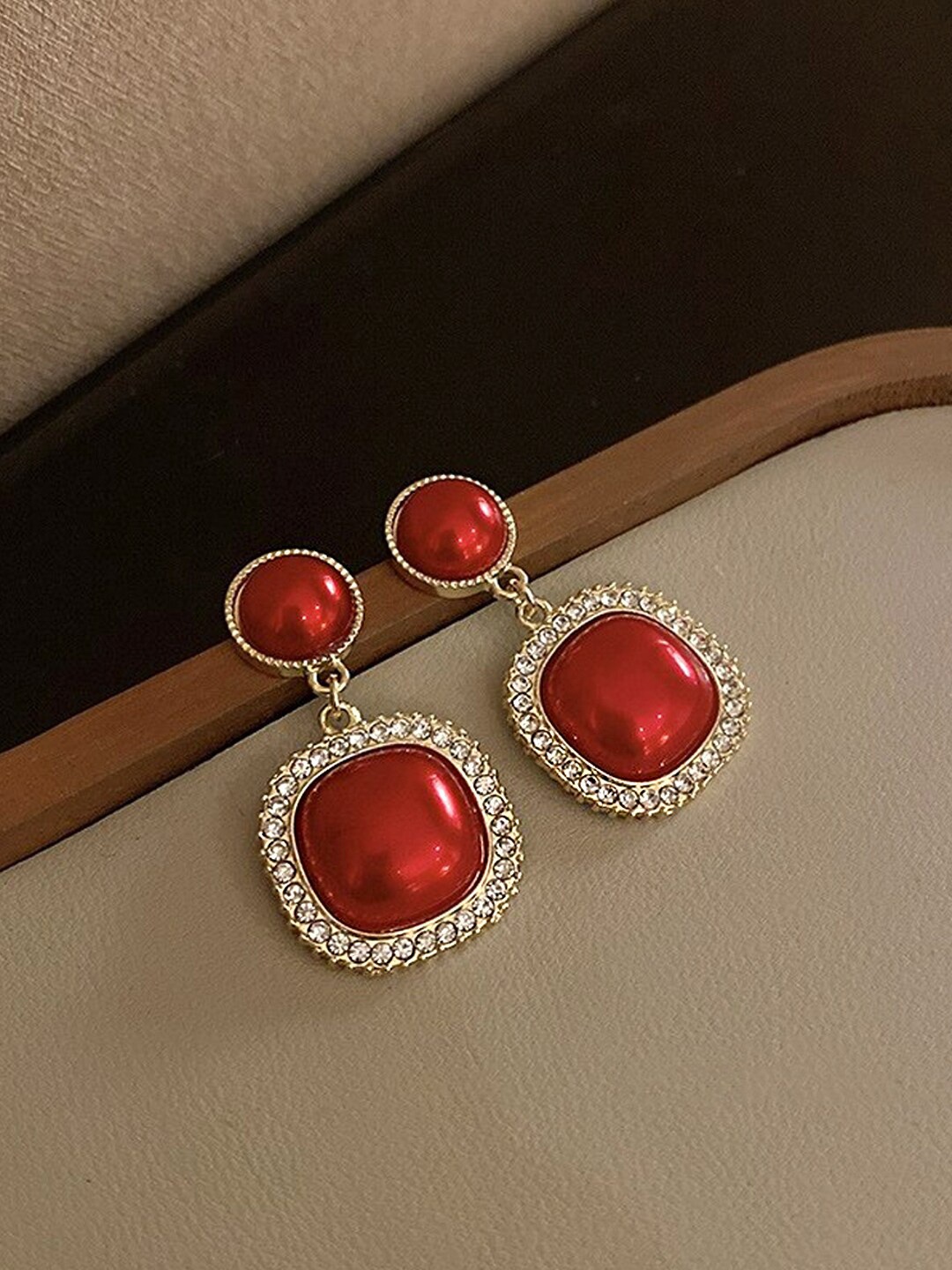 

Yellow Chimes Red Geometric Drop Earrings