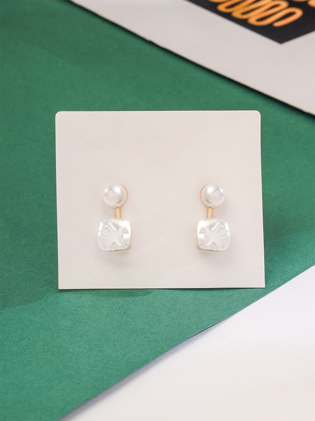 

Yellow Chimes Gold-Plated Double Pearl Drop Earrings