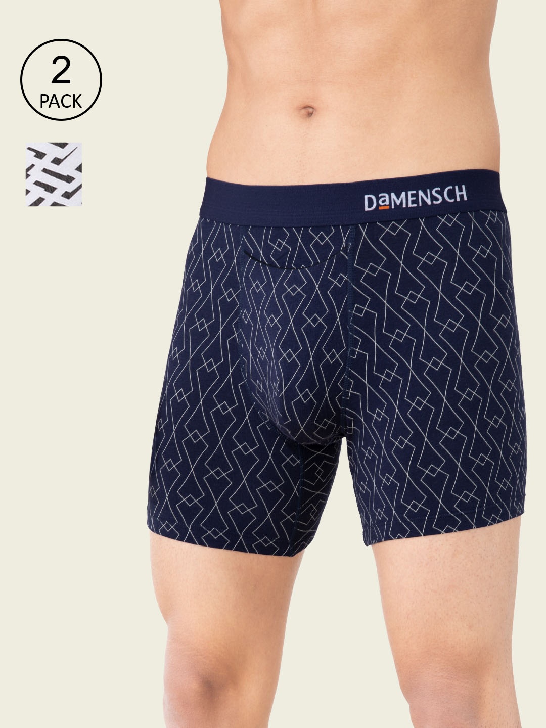 

DAMENSCH Men Pack Of 2 Anti Bacterial Printed Trunks DAM-PRIN-BB-NYK-BLH-PACK-2-MIX, Navy blue