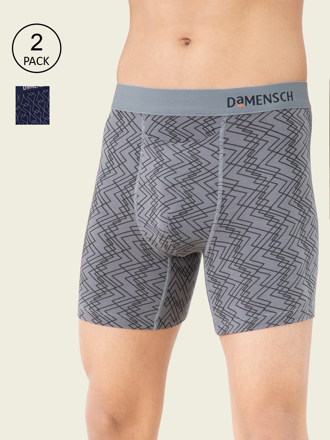 

DaMENSCH Pack of 2 DEO-SOFT Printed Premium Egyptian Cotton-Modal Blend Trunk, Grey