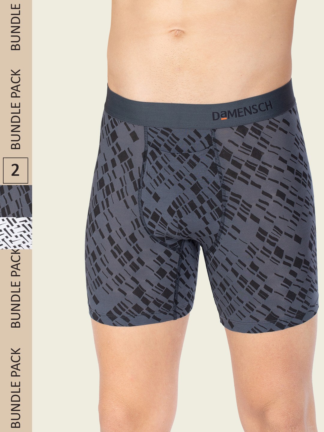 

DaMENSCH Pack of 2 DEO-SOFT Printed Premium Egyptian Cotton-Modal Blend Trunk, Grey