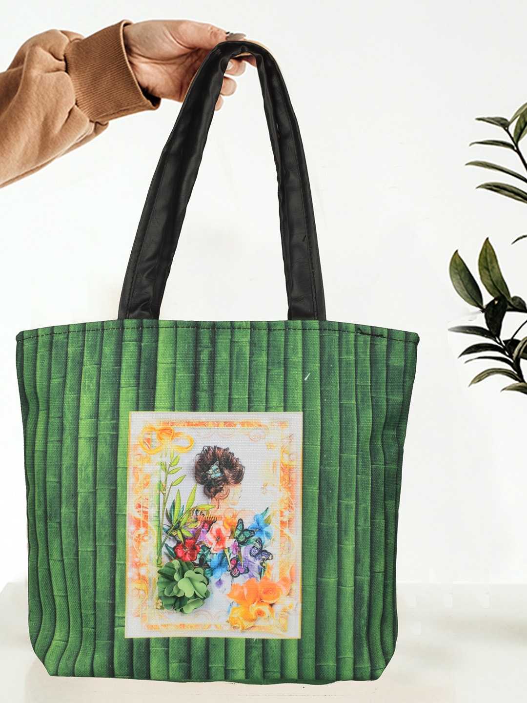 

TOM & GEE Green Printed Shopper Tote Bag