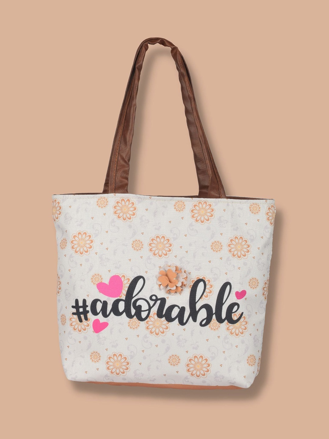 

TOM & GEE Off White Printed Shopper Tote Bag