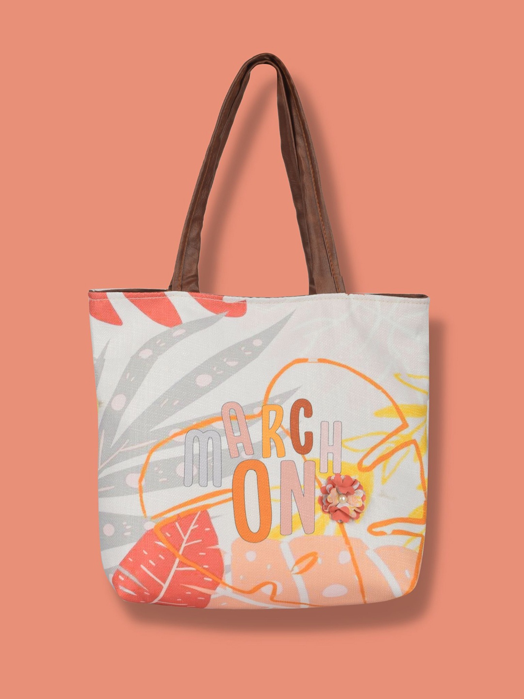 

TOM & GEE White Printed Structured Tote Bag