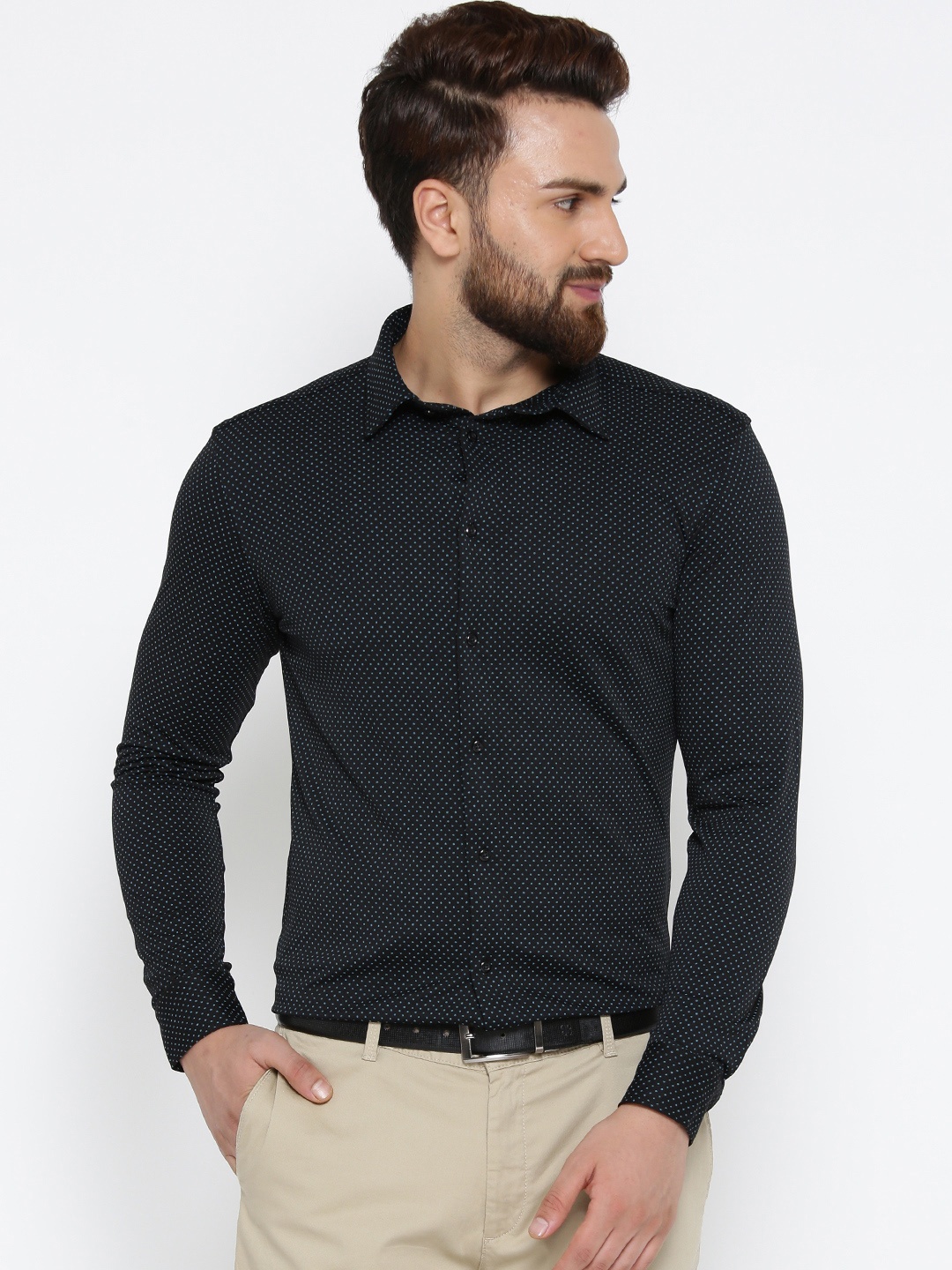 

Arrow New York Black & Blue Slim Fit Printed Casual Shirt